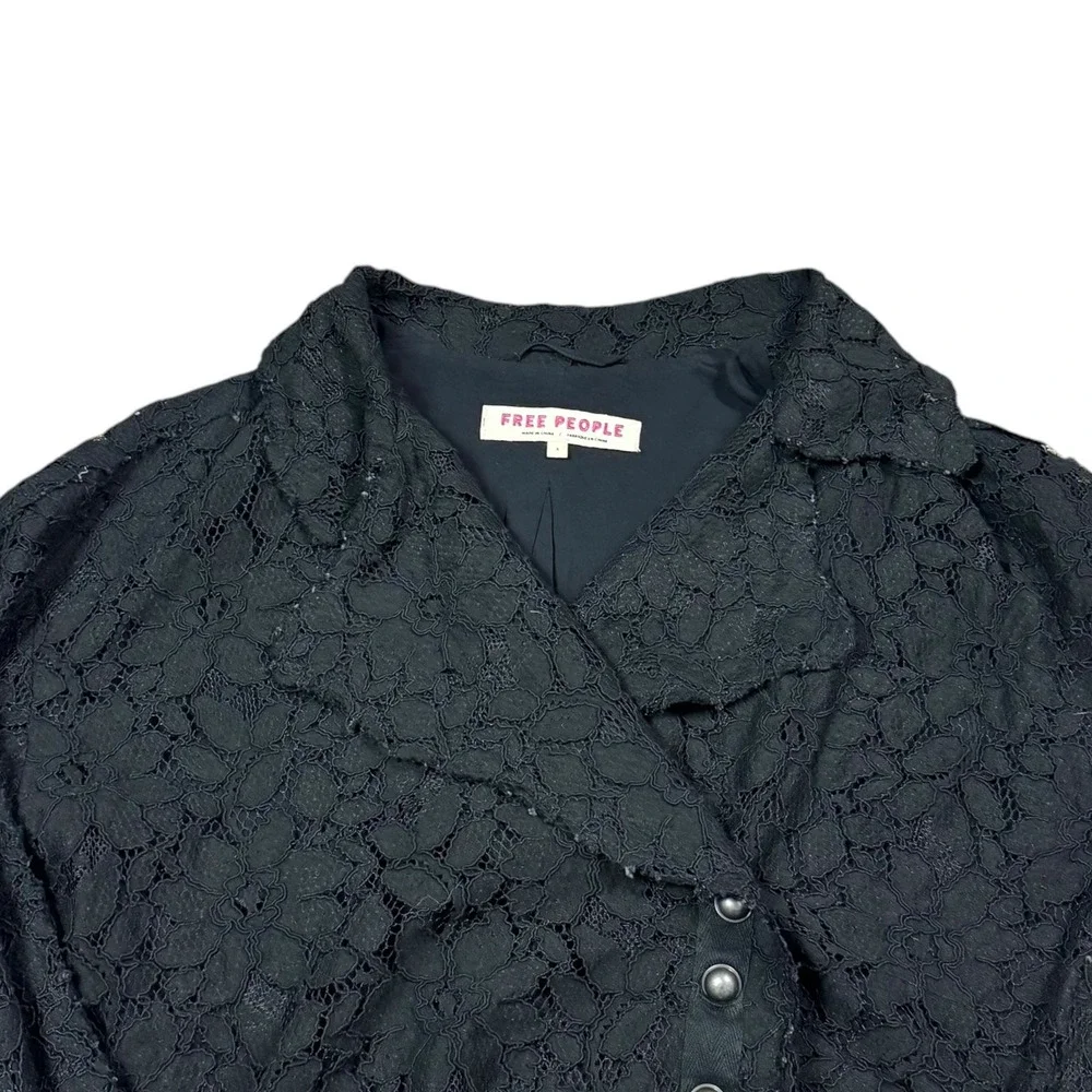 Free‎ People Lined Lace Amelia Floral Black Cropped Lace Jacket Women's Small